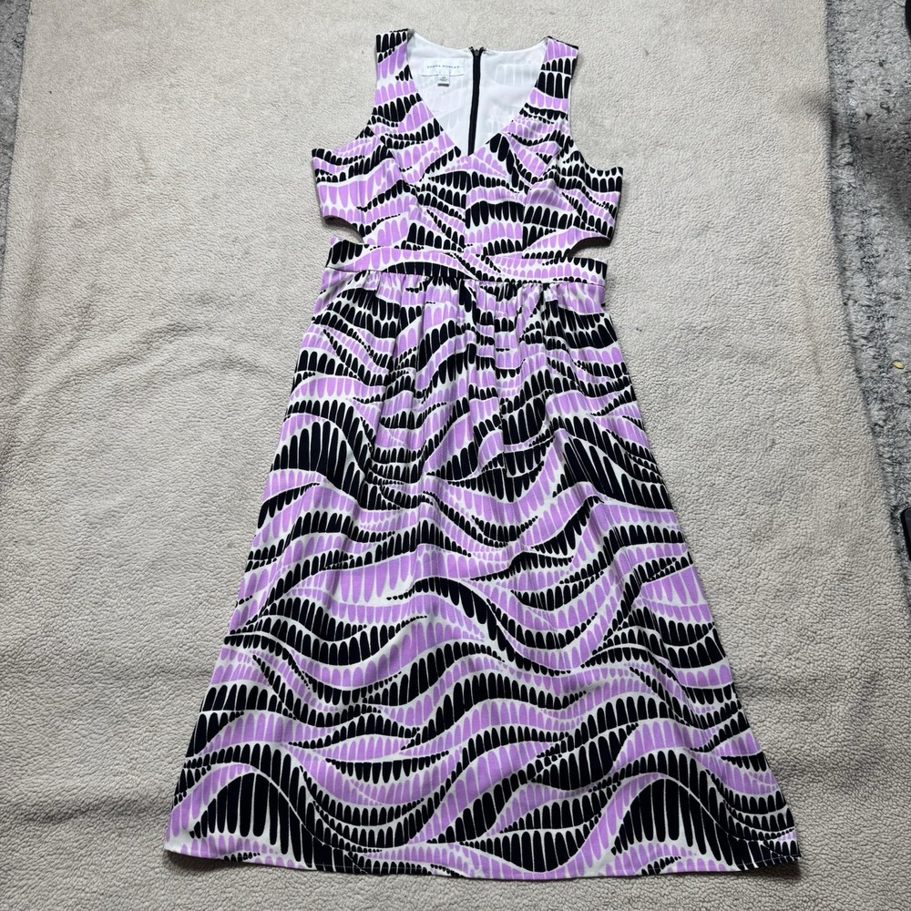 Donna Morgan Dress Womens‎ 10 Dagny Cutout Sleeveless Midi V-Neck Lilac Pattern